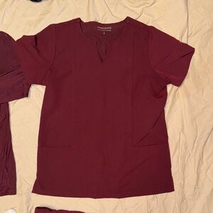 Mandala Burgundy Scrub Top, pants and under shirt